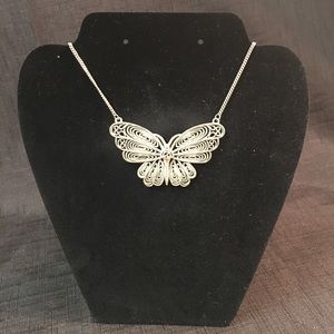 Silver toned butterfly necklace large pendent